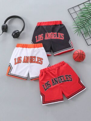 Baby Boy's Summer New Arrival Breathable Outdoor Sports Shorts Set With Color-Blocked Design And Letter Print, 3pcs