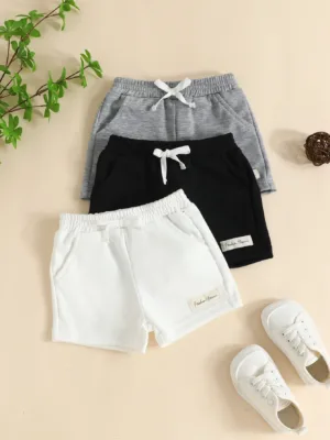 Baby Boy 3pcs Letter Patched Detail Knot Front Shorts