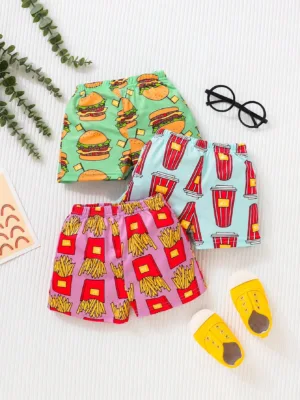Baby Boy 3pcs Hamburger & French Fries Print Shorts
