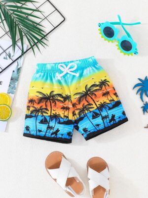 Baby Boys' Coconut Tree Pattern Casual Shorts For Summer Vacation