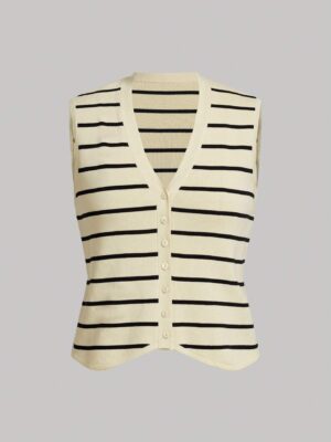 Striped Pattern Button Front Sweater Vest