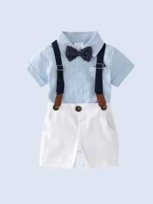 Baby Boy Bow Front Shirt Bodysuit & Suspender Shorts