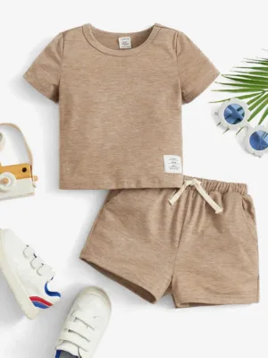 Baby Boy Letter Patched Detail Tee & Tie Front Shorts