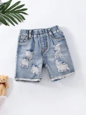 Baby Boy Ripped Frayed Raw Hem Denim Shorts