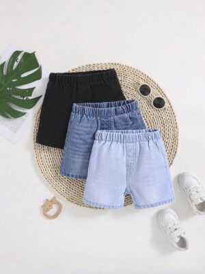 Baby Boys' Soft Washed Denim Shorts, Thin Fabric, Casual And Fashionable, Suitable For Spring And Summer Seasons