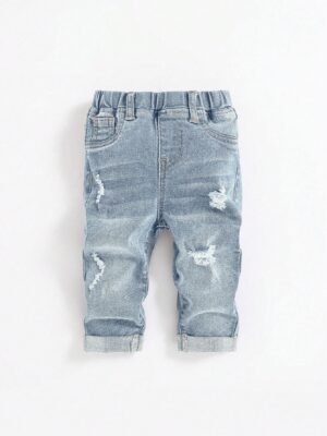Baby Boy Infant Boys' Elastic Waistband Distressed Denim Pants, Washed