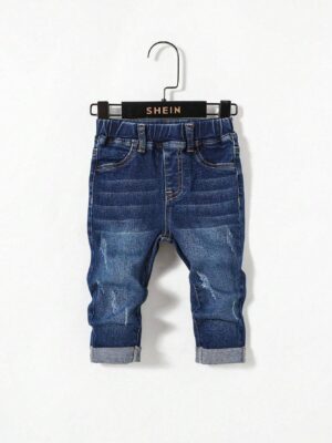 Baby Boy Casual Mid-Waist Cat Whisker Fitted Jeans