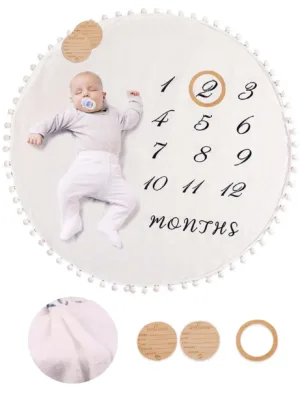 Newborn Baby Boy Photography Number And Letter Graphic Blanket With 2pcs Accessory