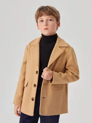 Tween Boy Lapel Neck Flap Detail Overcoat