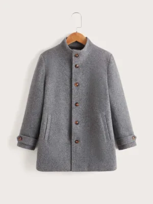 Tween Boy Marled Slant Pocket Overcoat