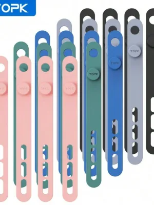 TOPK Silicone Cable Ties, Reusable Cable Management Organizer,Cable Straps,Cord Ties,Multipurpose Elastic Cord Organizer for Bundling and Fastening Cable Cords Wires