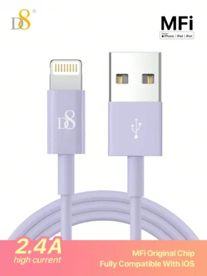 1pc D8 Apple Mfi Certified Usb-a To Lightning Cable, 2.4a Fast Charging With Qc Quick Charge, 3.3ft/1m/1.5m/2m, Compatible With Iphone 14/13/12/12 Pro Max/11/11...