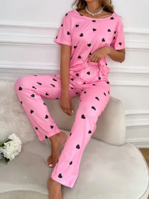 Heart Print Pajama Set