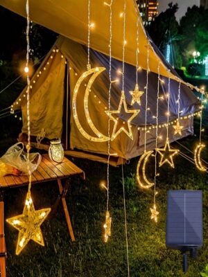 1pc,3.5m 3 Stars 3 Moon With Remote Control, LED Star Moon Lights, Atmosphere Lights, Camping Stall Night Market Household Lights, Decoration Birthday Color Lights, Gypsophila...