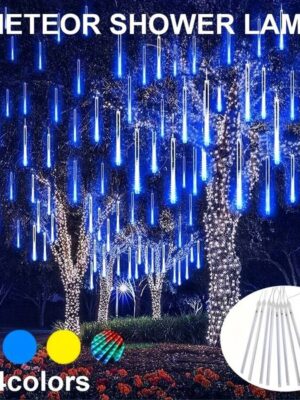 1PC Solar Meteor Shower Light, 8 Modes Solar Powered Cascading Raindrop Lights With 8 Tubes & 192 LEDs Twinkle Ice Column Tree Light For Garden Porch Holiday Decoration - Home...