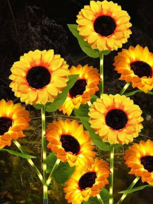 3-Head/1-Head Solar Sunflower Light. Outdoor Villa Balcony Garden Simulation Sunflower Decoration Lawn Night Light, Yard Garden Decorative Landscape LED Lawn Light