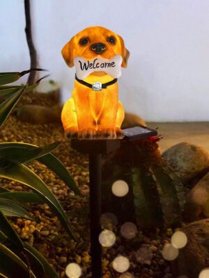 1pc resin puppy shaped solar powered ground inserted small animal luminescent night light courtyard decorative light