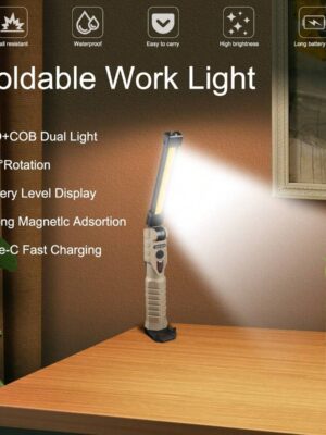 Foldable Portable LED Work Light, USB Rechargeable, COB Flashlight With Magnetic Base, 7 Modes With 180 ° Rotation, Used For Camping, Fishing, Maintenance, Reading Emergency...