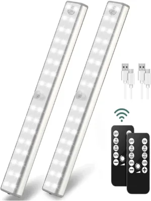 32 LED Remote Contorl Under Cabinet Lighting Wireless, Rechargeable Magnetic Closet Light Bar, 220lm, Dimmable, Timmer and Dimmer- 2Pack