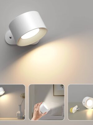 White LED Wall Sconces light, 3 Brightness Levels 3 Color Modes Wall Lights, 2000mAh Battery Operated 360° Rotatable Touch Control